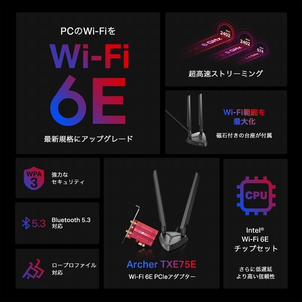 AXE5400 Wi-Fi 6E Bluetooth 5.3 PCIeアダプター