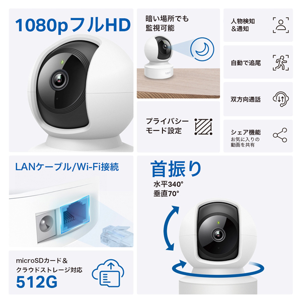 パンチルト ネットワークWi-Fiカメラ