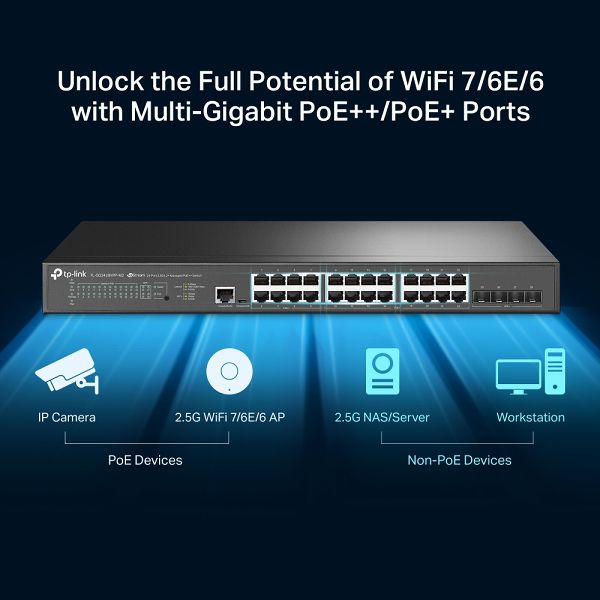 JetStream 24ポート 2.5GBASE-T & 4ポート 10GE SFP+ L2+ マネージドスイッチ(PoE+16ポート & PoE++8ポート搭載)