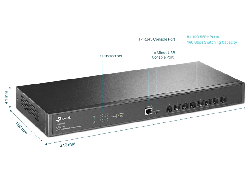 JetStream 8ポート10GE SFP+ L2+マネージスイッチ