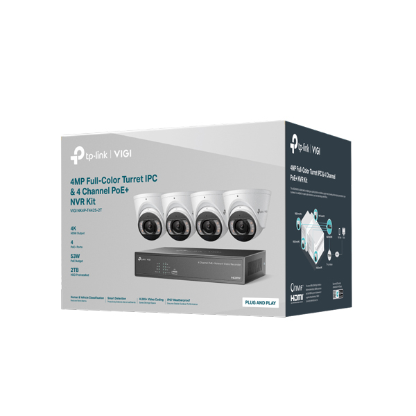 VIGI 4MP フルカラータレット型ネットワークカメラ & 4チャンネル PoE+ NVRキット