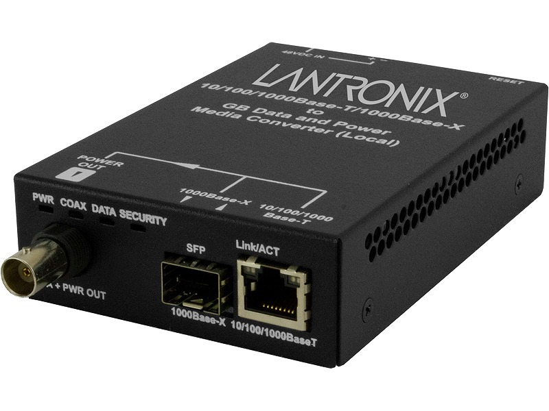 同軸イーサネット・エクステンダ ローカル側(1ポート）10/100/1000BaseT RJ-45 または（1スロット）コンボ100/1000Base-X SFP⇔(1ポート）1000Base BNC PoE+給電