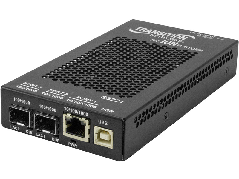 10/100/1000Base-T (RJ-45) [100m] to (2) 100/1000Base-x Open SFP Slots Extended Operating Temp Range
