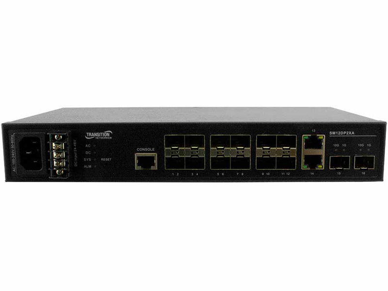 (12) 100/1000Base-X SFPスロット + (2) 1G/10GBase-X SFP+スロット + (2) 10/100/1000Base-T