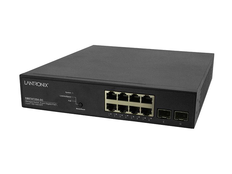 DC電源スマート マネージド ギガビット イーサネット PoE+ スイッチ (8) 10/100/1000Base-T ポート + (2) 100/1000Base-X SFP スロット