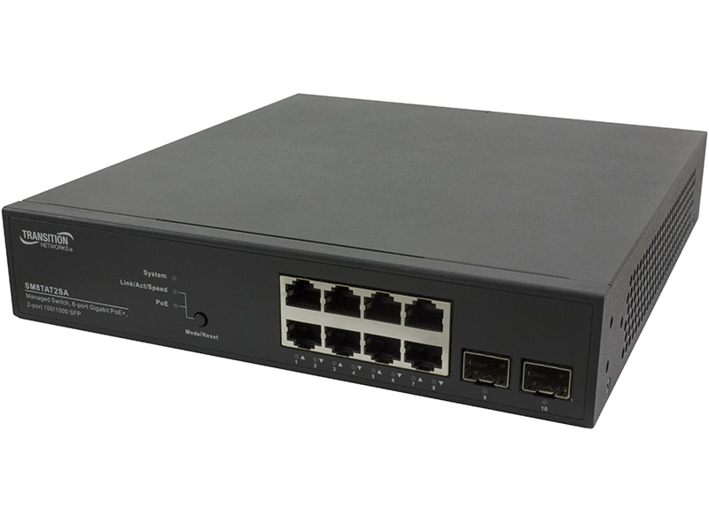 (8) 10/100/1000Base-T (PoEプラス対応) + (2) SFPポート