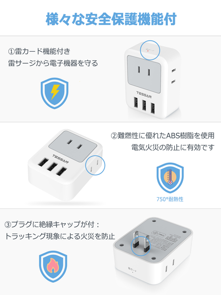 USB付3口ACマルチ電源タップ