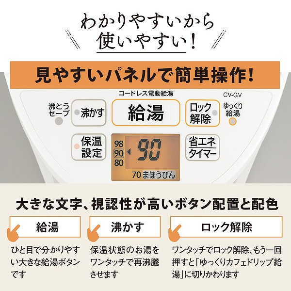 マイコン沸とうVE電気まほうびん 優湯生 2.2L ホワイト