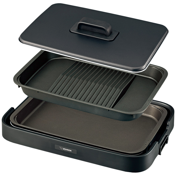 ホットプレート やきやき ブラック 「深型プレート」「傾斜溝つき焼肉プレート」の2枚プレート