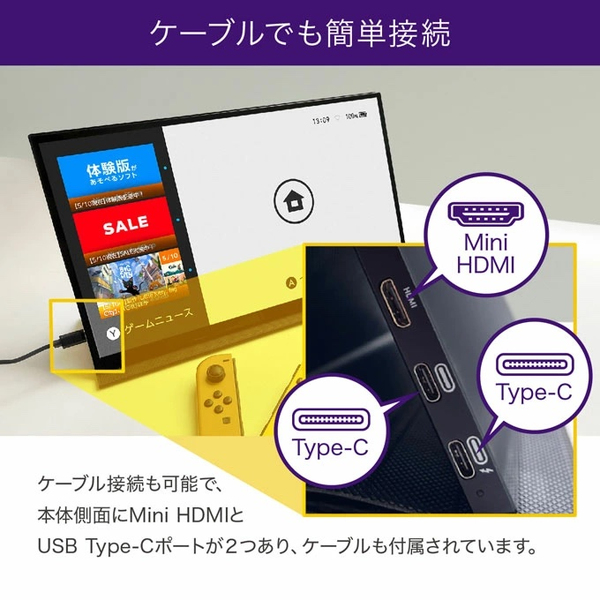 ワイヤレスタッチパネル式モバイル液晶モニター 15.6型/1920×1080(FHD)/ワイヤレス、HDMI、Type-C/ブラック/スピーカーあり/グレア/IPSパネル/スタンドカバー付き