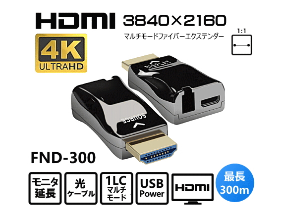 手の平サイズで超コンパクト/光ケーブル利用/HDMIモニタエクステンダー/最大300m（送受信セット）