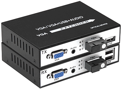 光ケーブル利用/VGAモニタKVM、音声エクステンダー/送受信器セット