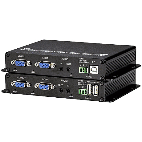 VGAモニタ/KB/マウスを長距離延長。送信側にはローカルモニタを、受信側にはモニタ2台接続可能。/光ケーブル利用/VGAモニタKVMエクステンダー/送受信器セット