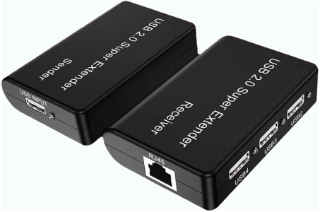 LANケーブル利用/USB2.0/1.1対応エクステンダー（Host/Deviceセット）/延長分配（1：4）/最大100m