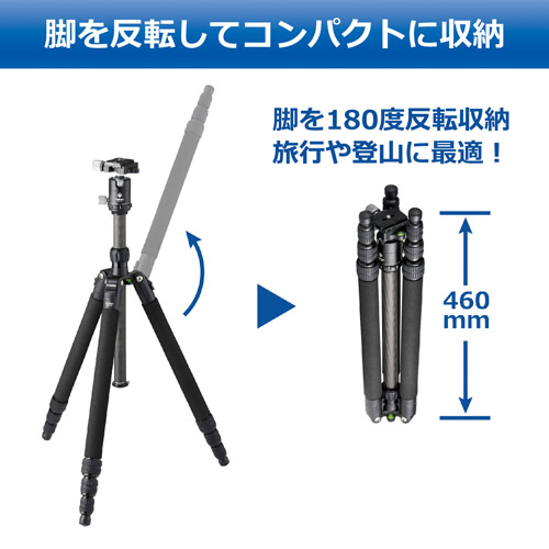 脚を180度反転してコンパクトに収納