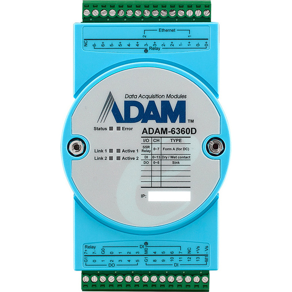 ADAM-6000シリーズ 8Relay(SSR)/14DI/6DO IoT Modbus/OPC UA Ethernet Remote I/O