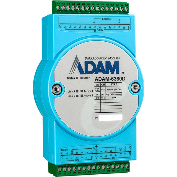 ADAM-6000シリーズ 8Relay(SSR)/14DI/6DO IoT Modbus/OPC UA Ethernet Remote I/O