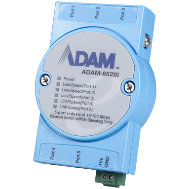 ADAM-6520I 5ポート 10/100Mbps ワイド温度対応 産業用イーサネットスイッチ