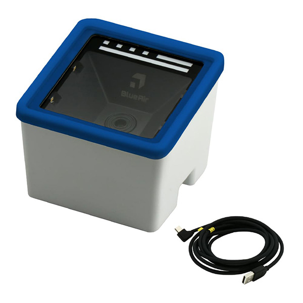 BlueAir eTicket 定置式2次元コードリーダー 有線 / 無線 USB接続 Bluetooth IP52対応ブルーラバーフレーム装着モデル バッテリ非搭載