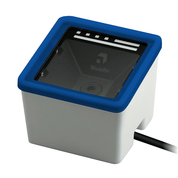 BlueAir eTicket 定置式2次元コードリーダー 有線 USB接続 IP52対応ブルーラバーフレーム装着モデル バッテリ非搭載