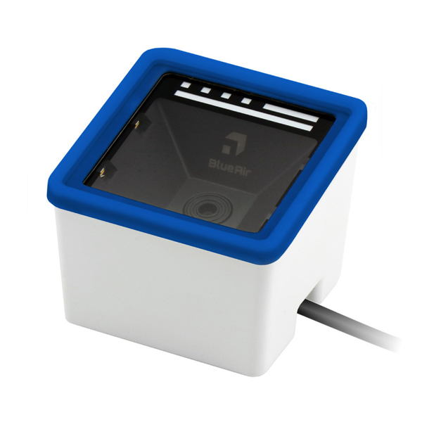 BlueAir eTicket 定置式2次元コードリーダー 有線 USB接続 IP52対応ブルーラバーフレーム装着モデル バッテリ非搭載