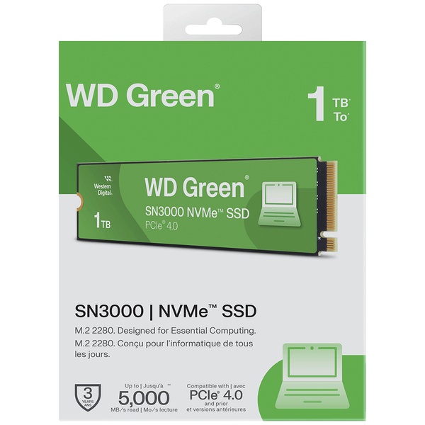 WD Green SN3000 シリーズ エントリーモデル M.2 PCIe Gen4x4 NVMe 接続SSD (1TB)　WDS100T4G0E