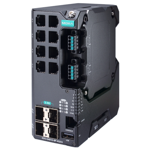 12Gポート (802.3bt PoEポートオプション:8) フルギガビット マネージドイーサネットスイッチ 12/24/48 VDC入力 ワイド温度モデル