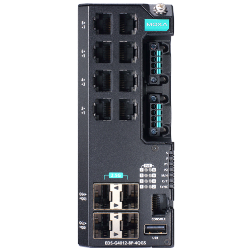 12Gポート (802.3bt PoEポートオプション:8) フルギガビット マネージドイーサネットスイッチ 12/24/48 VDC入力 ワイド温度モデル