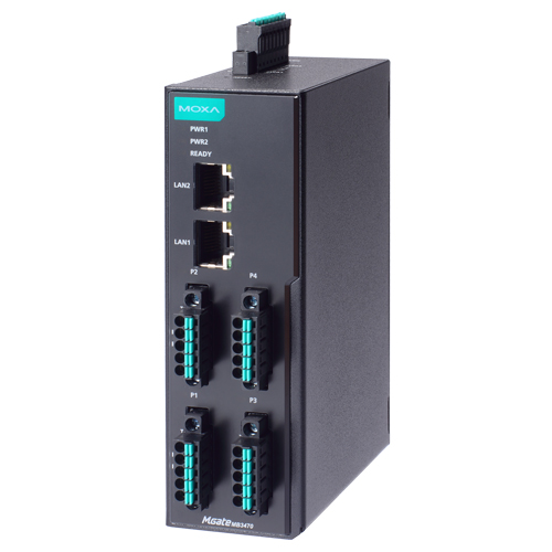 4ポート アドバンスド Modbusゲートウェイ IEC62443-4-2準拠 RJ45×2 5ピンターミナルブロック 2kV絶縁保護 (ワイド温度モデル)