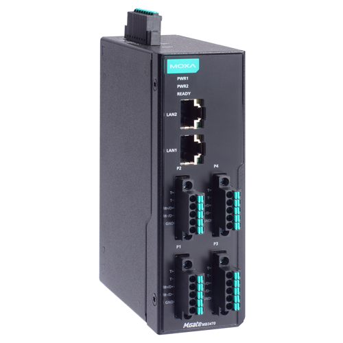4ポート アドバンスド Modbusゲートウェイ IEC62443-4-2準拠 RJ45×2 5ピンターミナルブロック