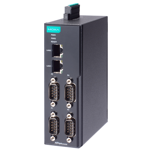 産業オートメーション用 DINレール 4ポート シリアルデバイスサーバー (ワイド温度モデル)