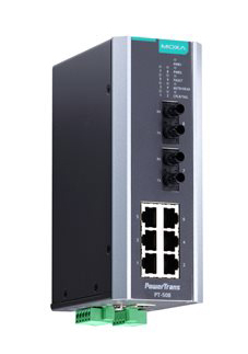 IEC 61850認証 産業用 8ポートマネージド・イーサネットスイッチ/6x10/100BaseT(X)/2x100BaseFXマルチモード/STコネクタ/24VDC