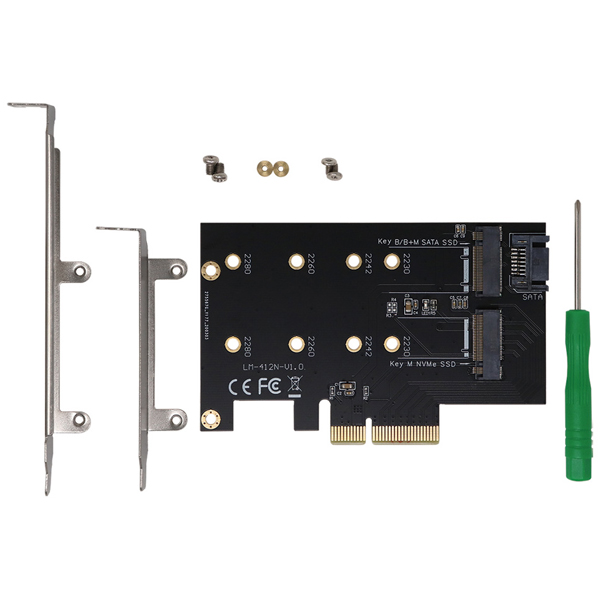 M.2 NVMe SSD変換PCIeカード SATAコンボ