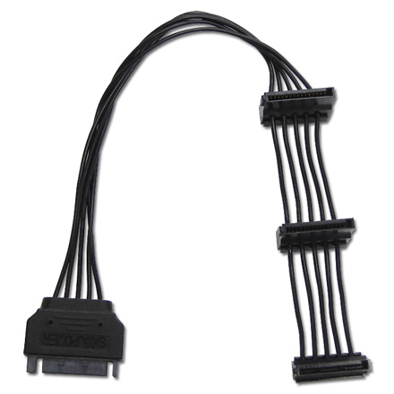 SATA用電源3分岐ケーブル 下L型コネクタ 23cm