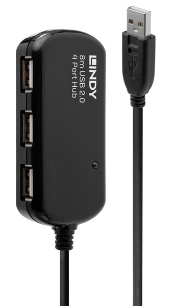 LINDY 8m USB2.0 Type-A オス/メス 4ポート アクティブ延長ハブ(プロ版)