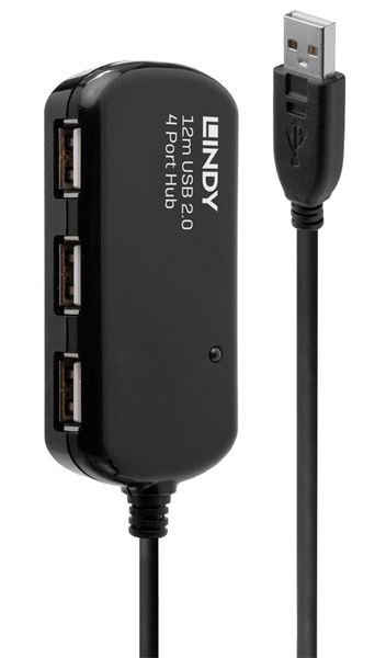 LINDY 12m USB2.0 Type-A オス/メス 4ポート アクティブ エクステンション ハブ(プロ版)