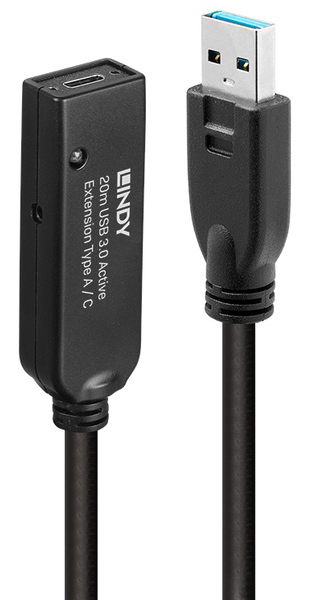 LINDY 20m USB3.2 Gen1 Type-A to Type-C オス/メス アクティブ延長ケーブル