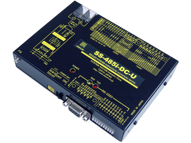 RS232C⇔RS485変換器（DC10～32V仕様）【絶縁】【両側複数コネクタ】【RJ45コネクタ搭載で自機同士を市販LANケーブルで接続】Dsub9P/端子台10P⇔Dsub15P/端子台10P/RJ45