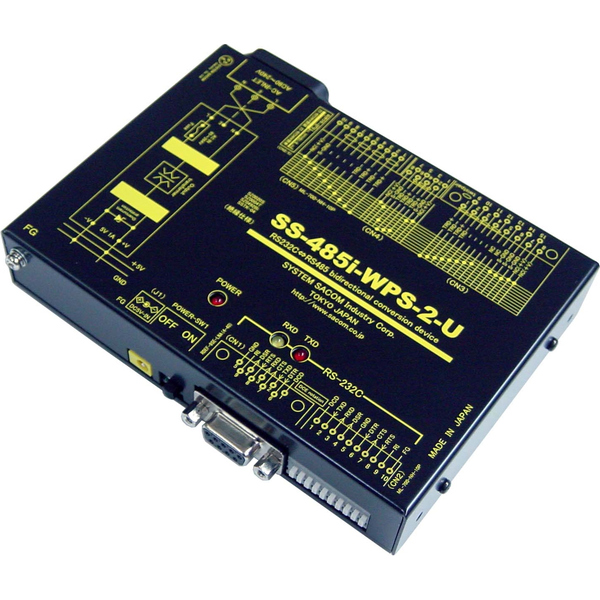 RS232C⇔RS485変換器（AC90-250V仕様）【絶縁】【両側複数コネクタ搭載】【RJ45搭載で自機同士を市販LANケーブルで接続可能】Dsub9P端子台10P⇔Dsub15P/端子台10P/RJ45