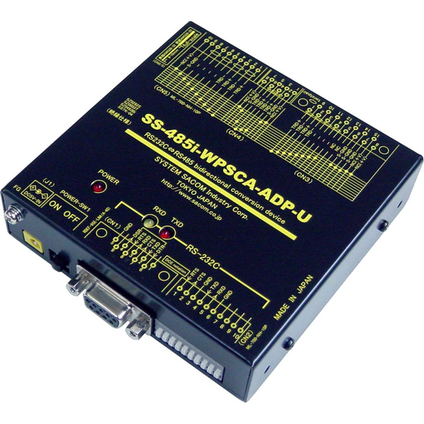 RS232C⇔RS485変換器（ACアダプタ）【絶縁】【-20℃～70℃】【両側複数コネクタ】【RJ45搭載で自機同士をLANケーブルで接続】Dsub9P端子台10P⇔Dsub15P端子台10P/RJ45