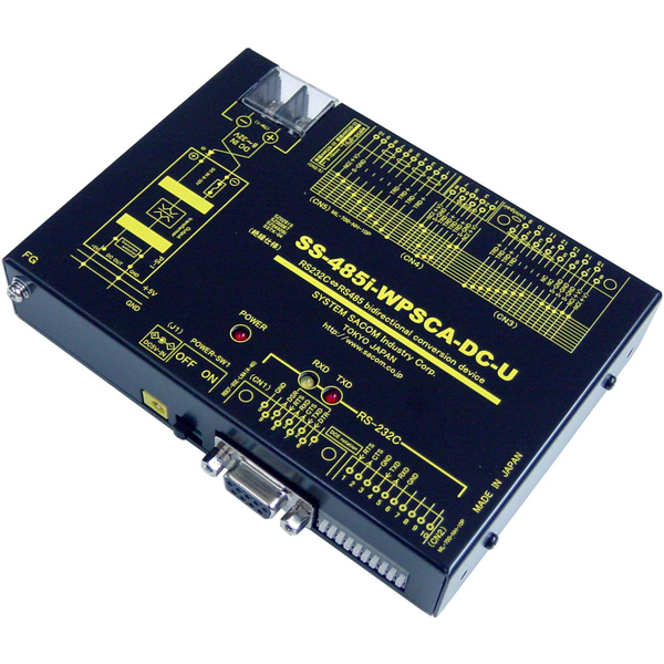 RS232C⇔RS485変換器（DC10-32V）【絶縁】【-20℃～70℃】【両側複数コネクタ】【RJ45搭載で自機同士をLANケーブルで接続】Dsub9P端子台10P⇔Dsub15P端子台10P/RJ45