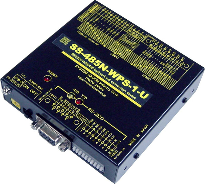 RS232C⇔RS485変換器（ACアダプタ仕様）【RJ45コネクタ搭載で自機同士を市販LANケーブルで接続可能】Dsub9P/端子台10P⇔Dsub15P/端子台10P/RJ45