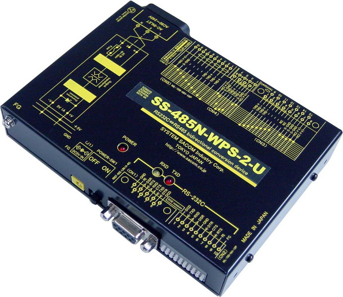 RS232C⇔RS485変換器（AC90-250V仕様）【RJ45コネクタ搭載で自機同士を市販LANケーブルで接続可能】Dsub9P/端子台10P⇔Dsub15P/端子台10P/RJ45