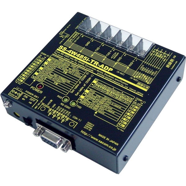 RS232C⇔4線式RS485変換器 （ACアダプタ仕様）【絶縁タイプ】【作業性の高いM4ネジ端子台】 Dsub9P(メス/インチ）⇔端子台6P（M4ネジ）/RJ45