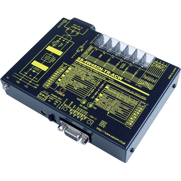 RS232C⇔4線式RS485変換器 （AC90～240V仕様）【作業性の高いM4ネジ端子台】 Dsub9P(メス/インチ）⇔端子台6P（M4ネジ）/RJ45