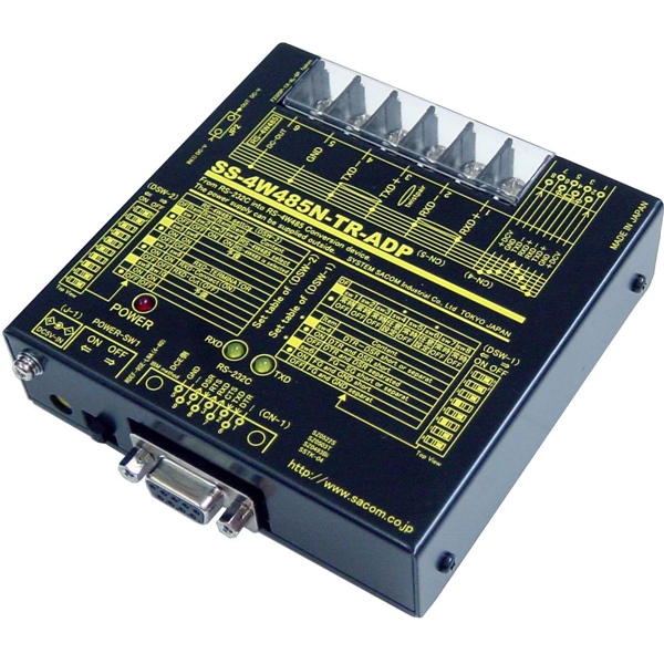 RS232C⇔4線式RS485変換器 （ACアダプタ仕様）【作業性の高いM4ネジ端子台】 Dsub9P(メス/インチ）⇔端子台6P（M4ネジ）/RJ45