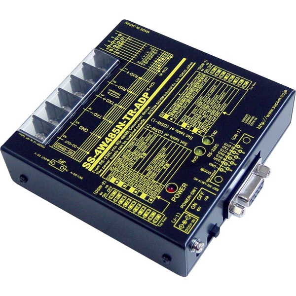 RS232C⇔4線式RS485変換器 (ACアダプタ仕様)【作業性の高いM4ネジ端子台】 Dsub9P(メス/インチ)⇔端子台6P(M4ネジ)/RJ45
