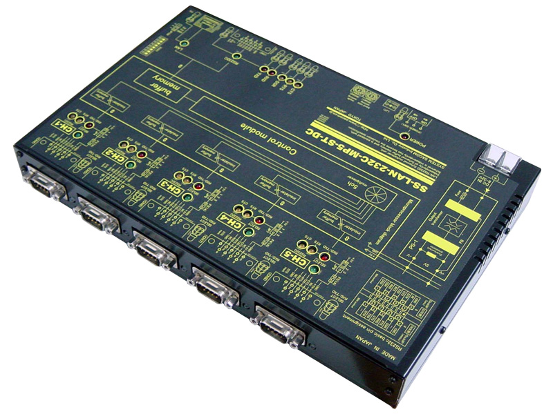 LAN/RS232Cマルチプレクサ【絶縁仕様】（DC10-32V仕様）サーバ機能付 RS232C 1：5ch切換器Comon⇔CH間データ転送経路制ユニット