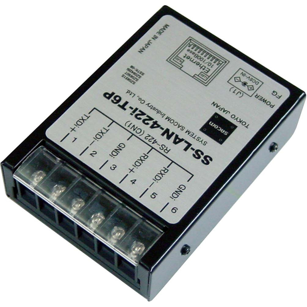 LAN⇔RS422変換器（ACアダプタ仕様）【絶縁タイプ】【現場工事に便利なM3ネジ端子台小型変換器】RJ45⇔端子台6P（M3ネジ）