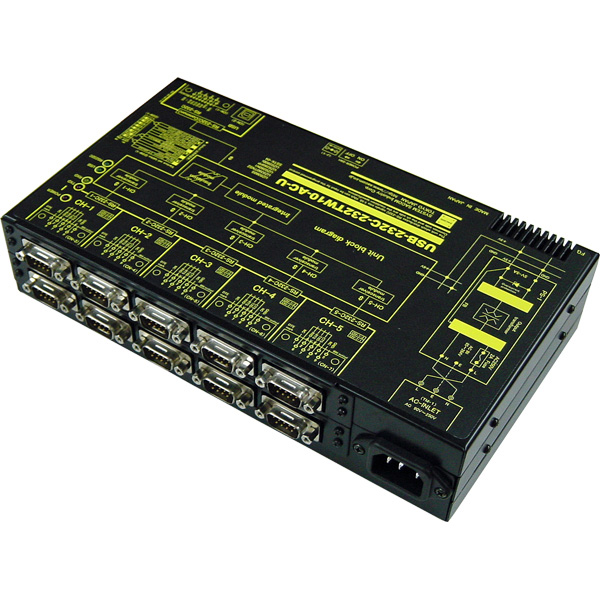 USB（VCOM）/RS232C1：10分配⇔10：1統合器【絶縁タイプ】（AC90-250V仕様）【5ポート単位で増設可能】USB/Dsub9P（メス/インチ）⇔Dsub9P（オス/インチ）X10